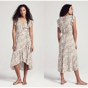 Faherty Carmen Floral Wrap Dress Midi Ruffle Sz Sml Cottage Core Feminine Easter